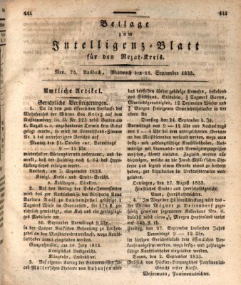 Königlich Bayerisches Intelligenzblatt für den Rezat-Kreis (Ansbacher Intelligenz-Zeitung) Mittwoch 18. September 1833