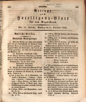 Königlich Bayerisches Intelligenzblatt für den Rezat-Kreis (Ansbacher Intelligenz-Zeitung) Samstag 21. September 1833