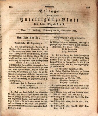 Königlich Bayerisches Intelligenzblatt für den Rezat-Kreis (Ansbacher Intelligenz-Zeitung) Mittwoch 25. September 1833