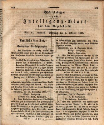 Königlich Bayerisches Intelligenzblatt für den Rezat-Kreis (Ansbacher Intelligenz-Zeitung) Mittwoch 9. Oktober 1833