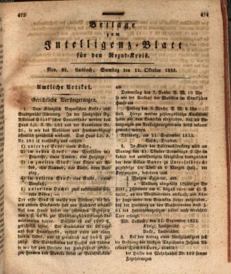 Königlich Bayerisches Intelligenzblatt für den Rezat-Kreis (Ansbacher Intelligenz-Zeitung) Samstag 12. Oktober 1833