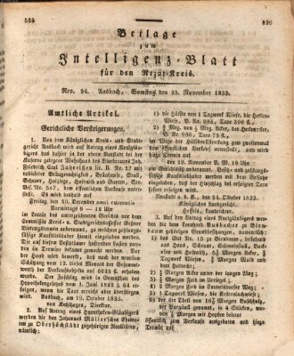 Königlich Bayerisches Intelligenzblatt für den Rezat-Kreis (Ansbacher Intelligenz-Zeitung) Samstag 23. November 1833