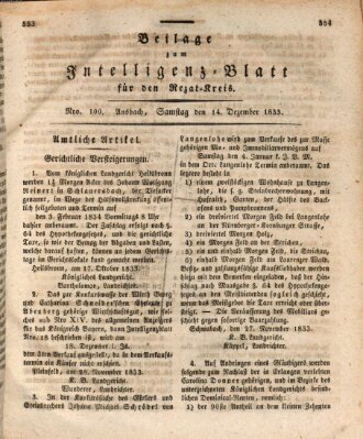 Königlich Bayerisches Intelligenzblatt für den Rezat-Kreis (Ansbacher Intelligenz-Zeitung) Samstag 14. Dezember 1833