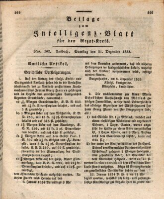 Königlich Bayerisches Intelligenzblatt für den Rezat-Kreis (Ansbacher Intelligenz-Zeitung) Samstag 21. Dezember 1833