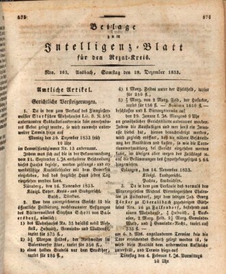 Königlich Bayerisches Intelligenzblatt für den Rezat-Kreis (Ansbacher Intelligenz-Zeitung) Samstag 28. Dezember 1833