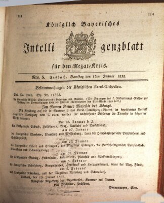 Königlich Bayerisches Intelligenzblatt für den Rezat-Kreis (Ansbacher Intelligenz-Zeitung) Samstag 17. Januar 1835