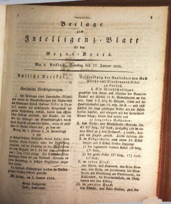 Königlich Bayerisches Intelligenzblatt für den Rezat-Kreis (Ansbacher Intelligenz-Zeitung) Samstag 17. Januar 1835