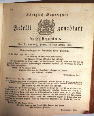 Königlich Bayerisches Intelligenzblatt für den Rezat-Kreis (Ansbacher Intelligenz-Zeitung) Samstag 24. Januar 1835