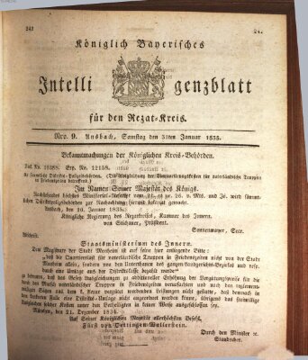 Königlich Bayerisches Intelligenzblatt für den Rezat-Kreis (Ansbacher Intelligenz-Zeitung) Samstag 31. Januar 1835