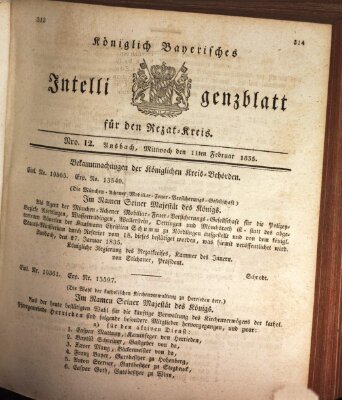 Königlich Bayerisches Intelligenzblatt für den Rezat-Kreis (Ansbacher Intelligenz-Zeitung) Mittwoch 11. Februar 1835