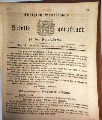 Königlich Bayerisches Intelligenzblatt für den Rezat-Kreis (Ansbacher Intelligenz-Zeitung) Samstag 21. Februar 1835