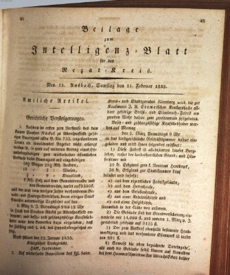 Königlich Bayerisches Intelligenzblatt für den Rezat-Kreis (Ansbacher Intelligenz-Zeitung) Samstag 21. Februar 1835