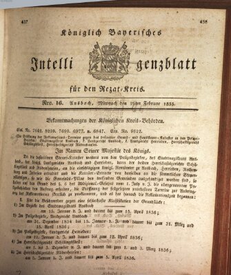 Königlich Bayerisches Intelligenzblatt für den Rezat-Kreis (Ansbacher Intelligenz-Zeitung) Mittwoch 25. Februar 1835