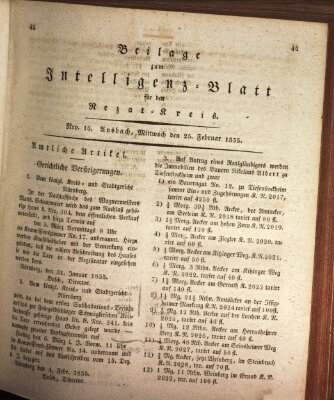 Königlich Bayerisches Intelligenzblatt für den Rezat-Kreis (Ansbacher Intelligenz-Zeitung) Mittwoch 25. Februar 1835