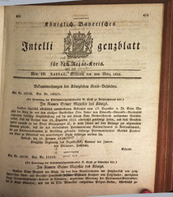 Königlich Bayerisches Intelligenzblatt für den Rezat-Kreis (Ansbacher Intelligenz-Zeitung) Mittwoch 4. März 1835