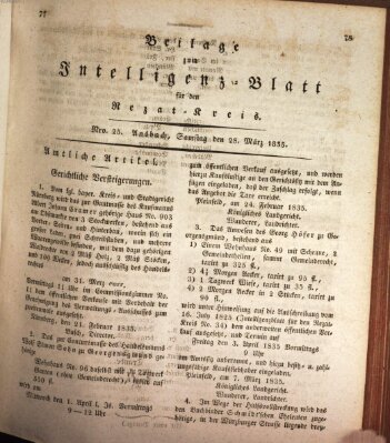 Königlich Bayerisches Intelligenzblatt für den Rezat-Kreis (Ansbacher Intelligenz-Zeitung) Samstag 28. März 1835