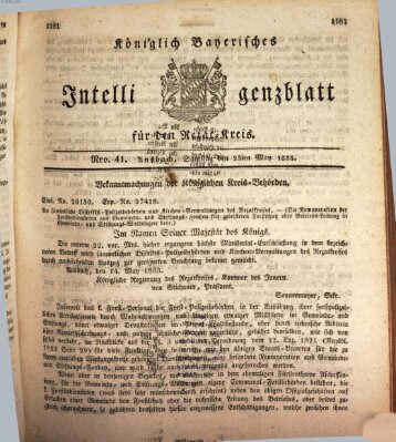 Königlich Bayerisches Intelligenzblatt für den Rezat-Kreis (Ansbacher Intelligenz-Zeitung) Samstag 23. Mai 1835