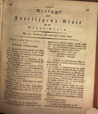 Königlich Bayerisches Intelligenzblatt für den Rezat-Kreis (Ansbacher Intelligenz-Zeitung) Mittwoch 3. Juni 1835