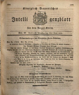 Königlich Bayerisches Intelligenzblatt für den Rezat-Kreis (Ansbacher Intelligenz-Zeitung) Samstag 20. Juni 1835