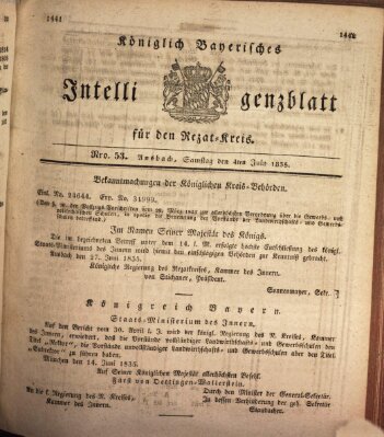 Königlich Bayerisches Intelligenzblatt für den Rezat-Kreis (Ansbacher Intelligenz-Zeitung) Samstag 4. Juli 1835