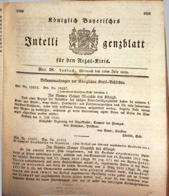 Königlich Bayerisches Intelligenzblatt für den Rezat-Kreis (Ansbacher Intelligenz-Zeitung) Mittwoch 22. Juli 1835