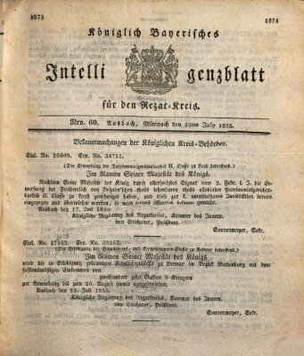 Königlich Bayerisches Intelligenzblatt für den Rezat-Kreis (Ansbacher Intelligenz-Zeitung) Mittwoch 29. Juli 1835