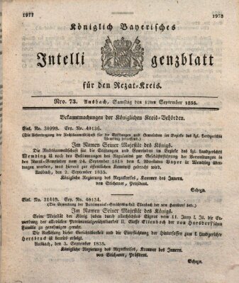 Königlich Bayerisches Intelligenzblatt für den Rezat-Kreis (Ansbacher Intelligenz-Zeitung) Samstag 12. September 1835