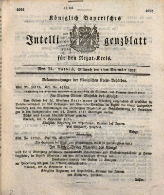 Königlich Bayerisches Intelligenzblatt für den Rezat-Kreis (Ansbacher Intelligenz-Zeitung) Mittwoch 16. September 1835