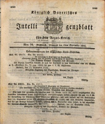 Königlich Bayerisches Intelligenzblatt für den Rezat-Kreis (Ansbacher Intelligenz-Zeitung) Mittwoch 23. September 1835