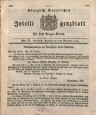 Königlich Bayerisches Intelligenzblatt für den Rezat-Kreis (Ansbacher Intelligenz-Zeitung) Samstag 26. September 1835