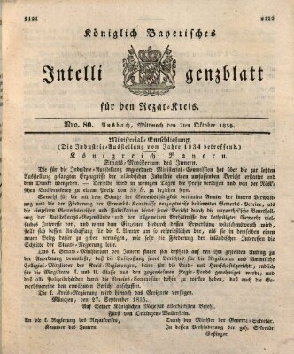 Königlich Bayerisches Intelligenzblatt für den Rezat-Kreis (Ansbacher Intelligenz-Zeitung) Mittwoch 7. Oktober 1835