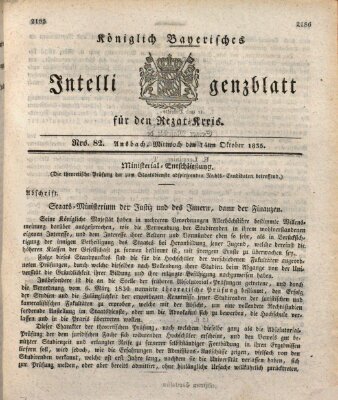 Königlich Bayerisches Intelligenzblatt für den Rezat-Kreis (Ansbacher Intelligenz-Zeitung) Mittwoch 14. Oktober 1835