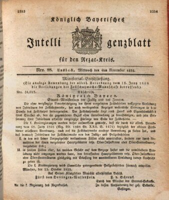 Königlich Bayerisches Intelligenzblatt für den Rezat-Kreis (Ansbacher Intelligenz-Zeitung) Mittwoch 4. November 1835