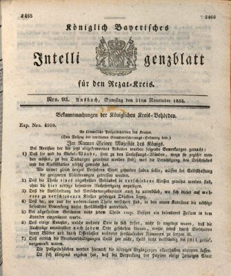 Königlich Bayerisches Intelligenzblatt für den Rezat-Kreis (Ansbacher Intelligenz-Zeitung) Samstag 21. November 1835