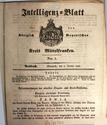 Königlich Bayerisches Intelligenzblatt für Mittelfranken (Ansbacher Intelligenz-Zeitung) Mittwoch 3. Januar 1838