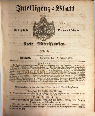 Königlich Bayerisches Intelligenzblatt für Mittelfranken (Ansbacher Intelligenz-Zeitung) Mittwoch 17. Januar 1838