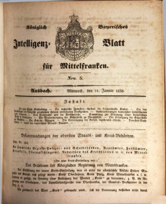 Königlich Bayerisches Intelligenzblatt für Mittelfranken (Ansbacher Intelligenz-Zeitung) Mittwoch 31. Januar 1838