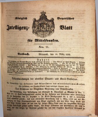 Königlich Bayerisches Intelligenzblatt für Mittelfranken (Ansbacher Intelligenz-Zeitung) Mittwoch 14. März 1838