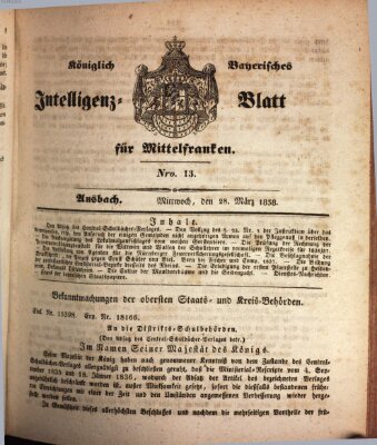 Königlich Bayerisches Intelligenzblatt für Mittelfranken (Ansbacher Intelligenz-Zeitung) Mittwoch 28. März 1838