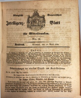 Königlich Bayerisches Intelligenzblatt für Mittelfranken (Ansbacher Intelligenz-Zeitung) Mittwoch 18. April 1838