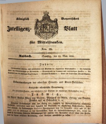 Königlich Bayerisches Intelligenzblatt für Mittelfranken (Ansbacher Intelligenz-Zeitung) Samstag 26. Mai 1838