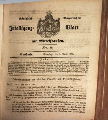 Königlich Bayerisches Intelligenzblatt für Mittelfranken (Ansbacher Intelligenz-Zeitung) Samstag 9. Juni 1838