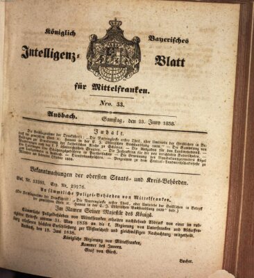 Königlich Bayerisches Intelligenzblatt für Mittelfranken (Ansbacher Intelligenz-Zeitung) Samstag 23. Juni 1838