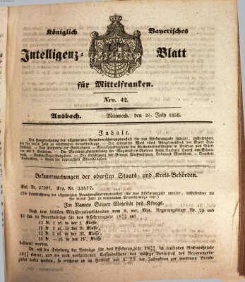 Königlich Bayerisches Intelligenzblatt für Mittelfranken (Ansbacher Intelligenz-Zeitung) Mittwoch 25. Juli 1838