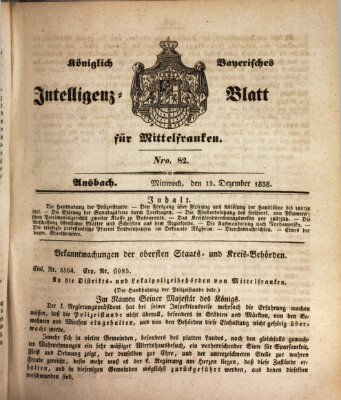 Königlich Bayerisches Intelligenzblatt für Mittelfranken (Ansbacher Intelligenz-Zeitung) Mittwoch 12. Dezember 1838