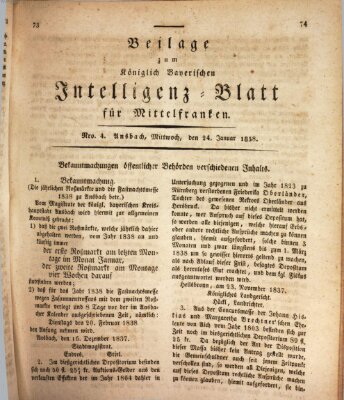 Königlich Bayerisches Intelligenzblatt für Mittelfranken (Ansbacher Intelligenz-Zeitung) Mittwoch 24. Januar 1838