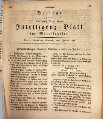 Königlich Bayerisches Intelligenzblatt für Mittelfranken (Ansbacher Intelligenz-Zeitung) Mittwoch 7. Februar 1838