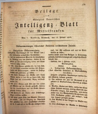 Königlich Bayerisches Intelligenzblatt für Mittelfranken (Ansbacher Intelligenz-Zeitung) Mittwoch 14. Februar 1838