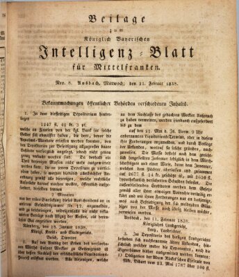 Königlich Bayerisches Intelligenzblatt für Mittelfranken (Ansbacher Intelligenz-Zeitung) Mittwoch 21. Februar 1838