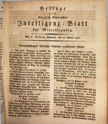 Königlich Bayerisches Intelligenzblatt für Mittelfranken (Ansbacher Intelligenz-Zeitung) Mittwoch 28. Februar 1838